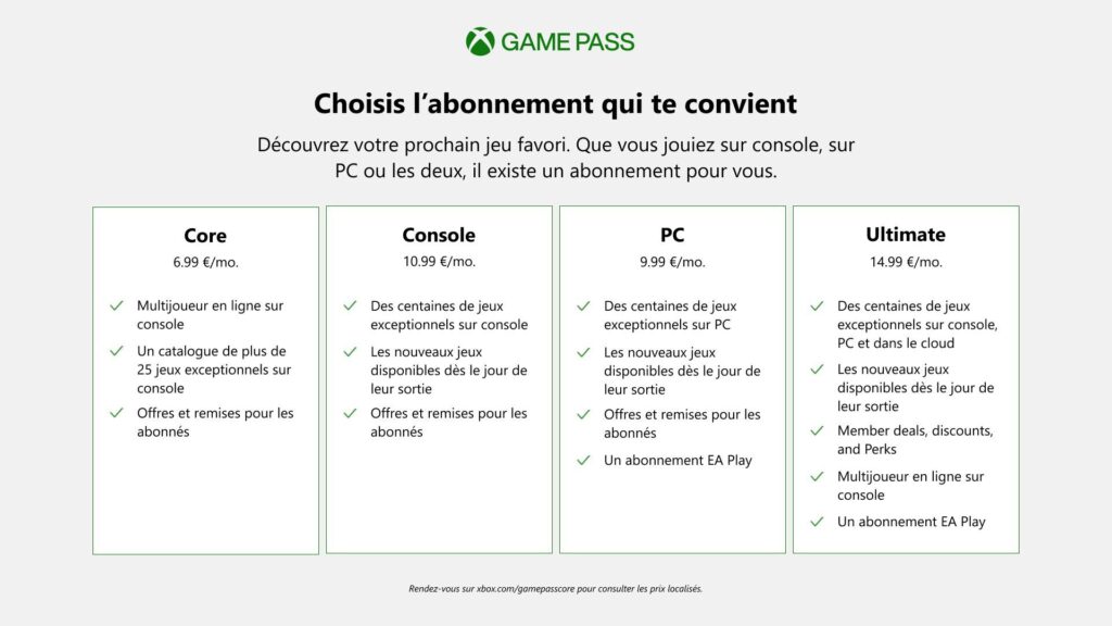 Les nouvelles formules Xbox, toutes estampillées Game Pass.