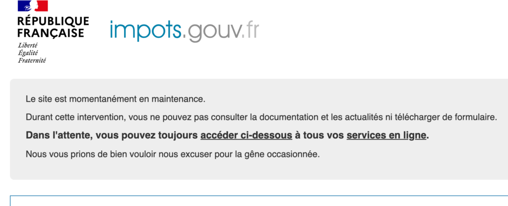 Le site impots.gouv.fr à 16h aujourd'hui. // Source : Numerama