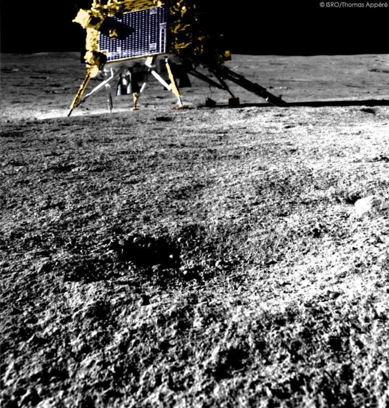 La photo de Chandrayaan-3 colorisée par Thomas Appéré. // Source : ISRO/Thomas Appéré