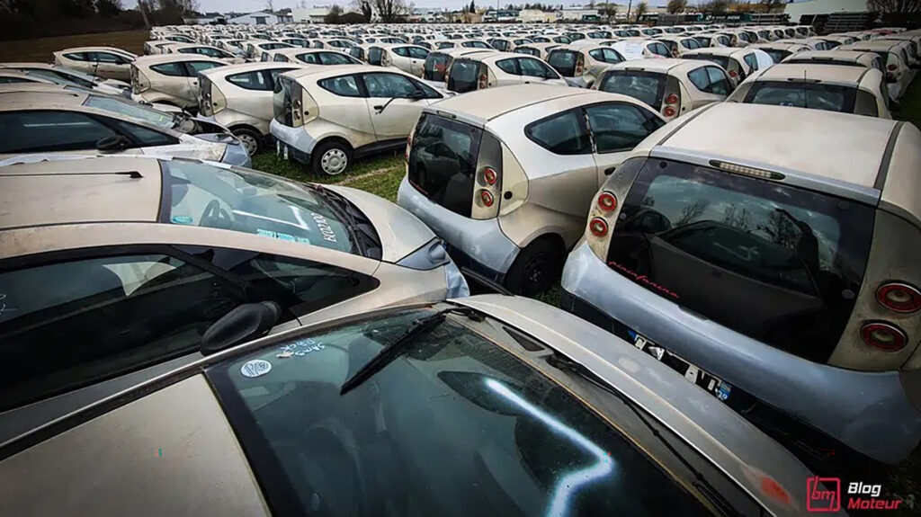 Photo prise dans le cimetière des Bluecar Bolloré (ex-Autolib) // Source : Mathias Dugenetay pour Blog-Moteur