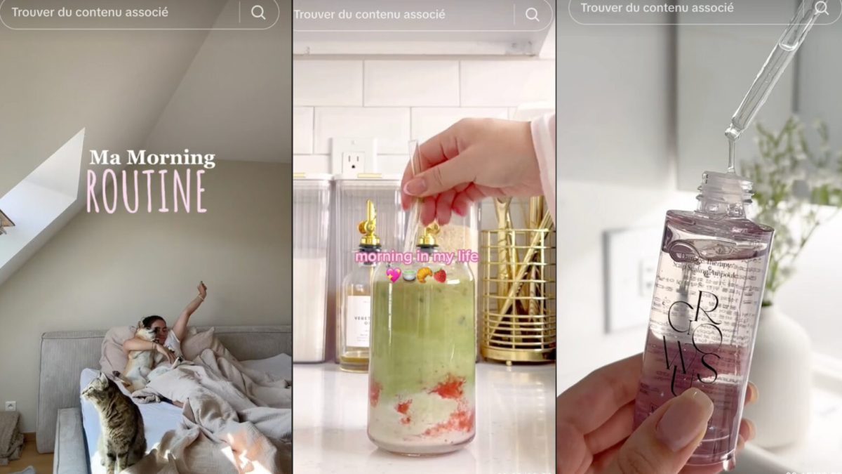 Sur TikTok, la morning routine est partout // Source : TikTok de @roselucyy, @lifewpheebz Captures d'écran et montage Numerama avec Canva.