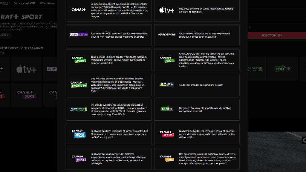 The channels of the Rat+ offer // Source: Canal+