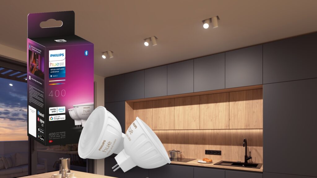 Les petits connecteurs GU5.3 arrivent enfin chez Philips Hue. // Source : Philips Hue