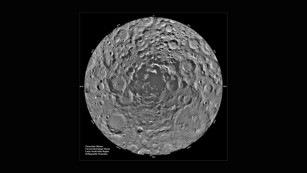 Mosaïque du pôle sud de la Lune. // Source : NASA/JPL-Caltech