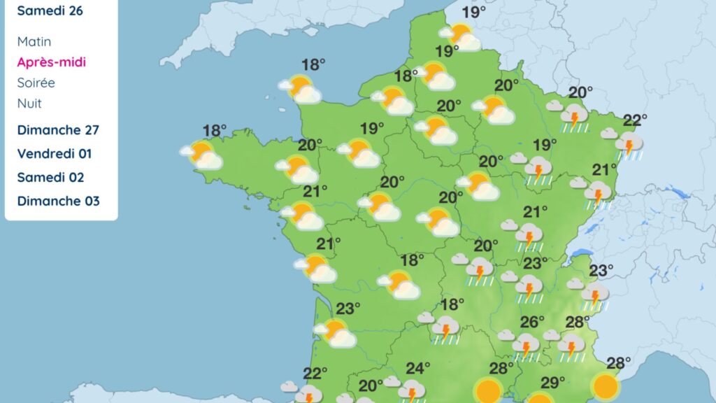 Les prévisions météos du 26 août 2023 telles que visualisées au 21 août. // Source : Météo-France