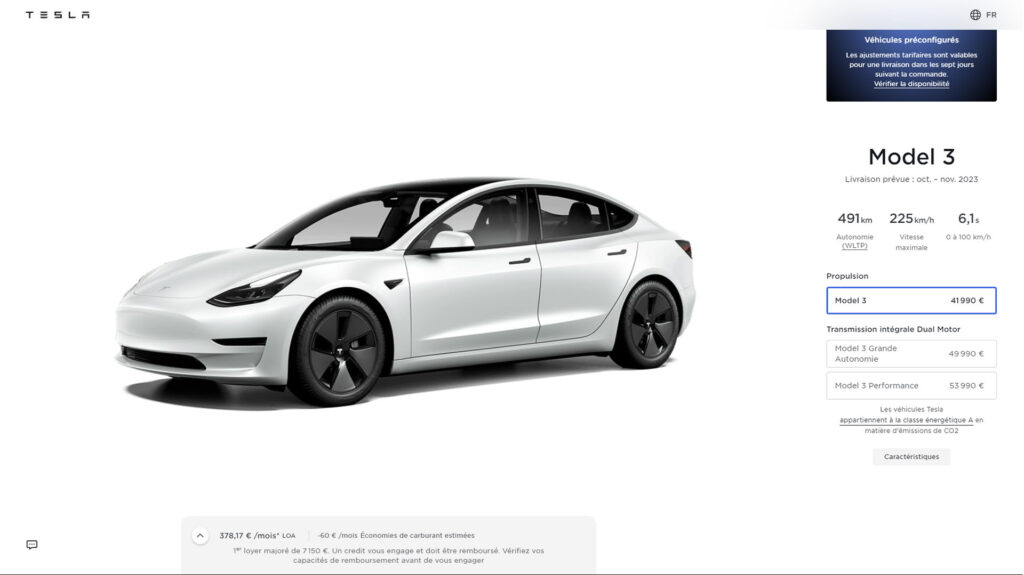 Configurateur Tesla au 18/08 // Source : capture du site Tesla
