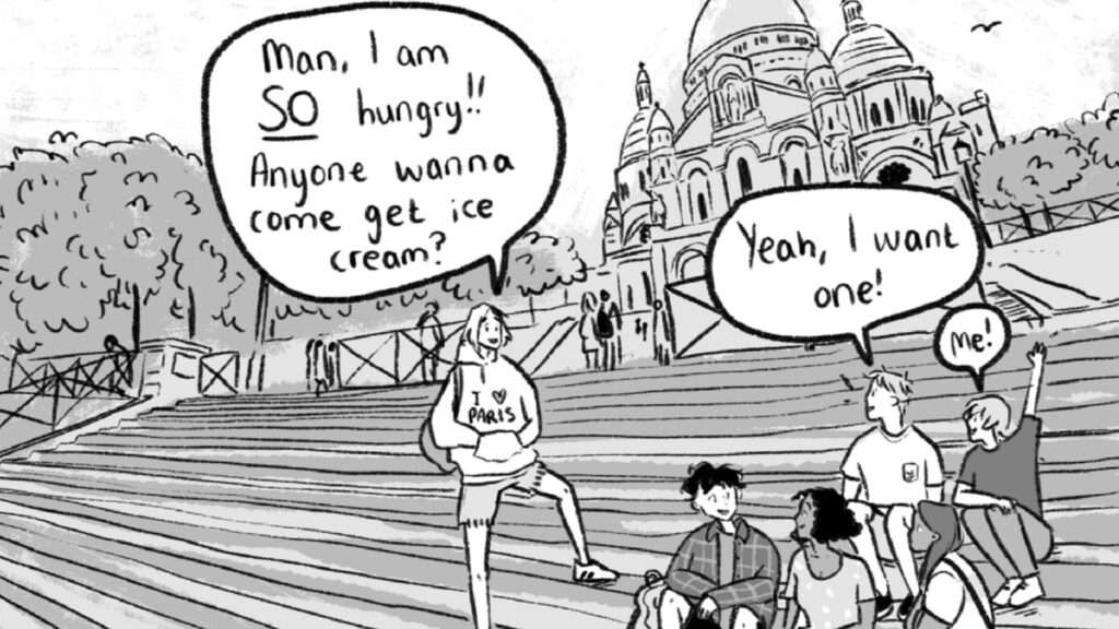 Nick, Charlie et les autres visitent le Sacré Coeur dans le tome 3 de Heartstopper // Source : Alice Oseman - Tumblr