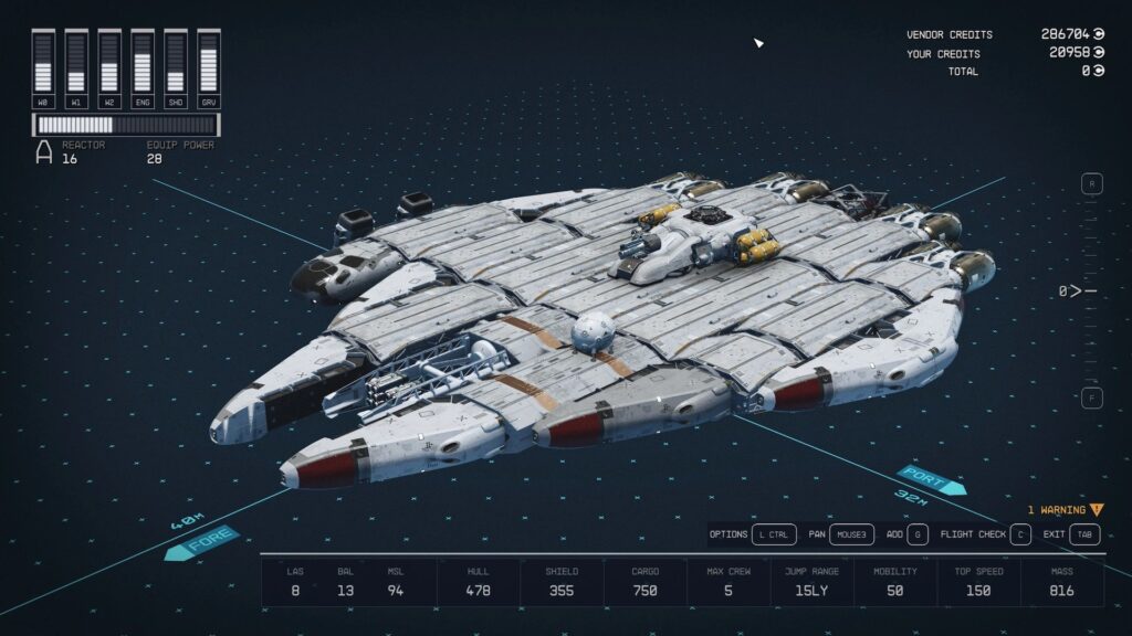 Le Faucon Millenium de Star Wars dans Starfield // Source : Reddit