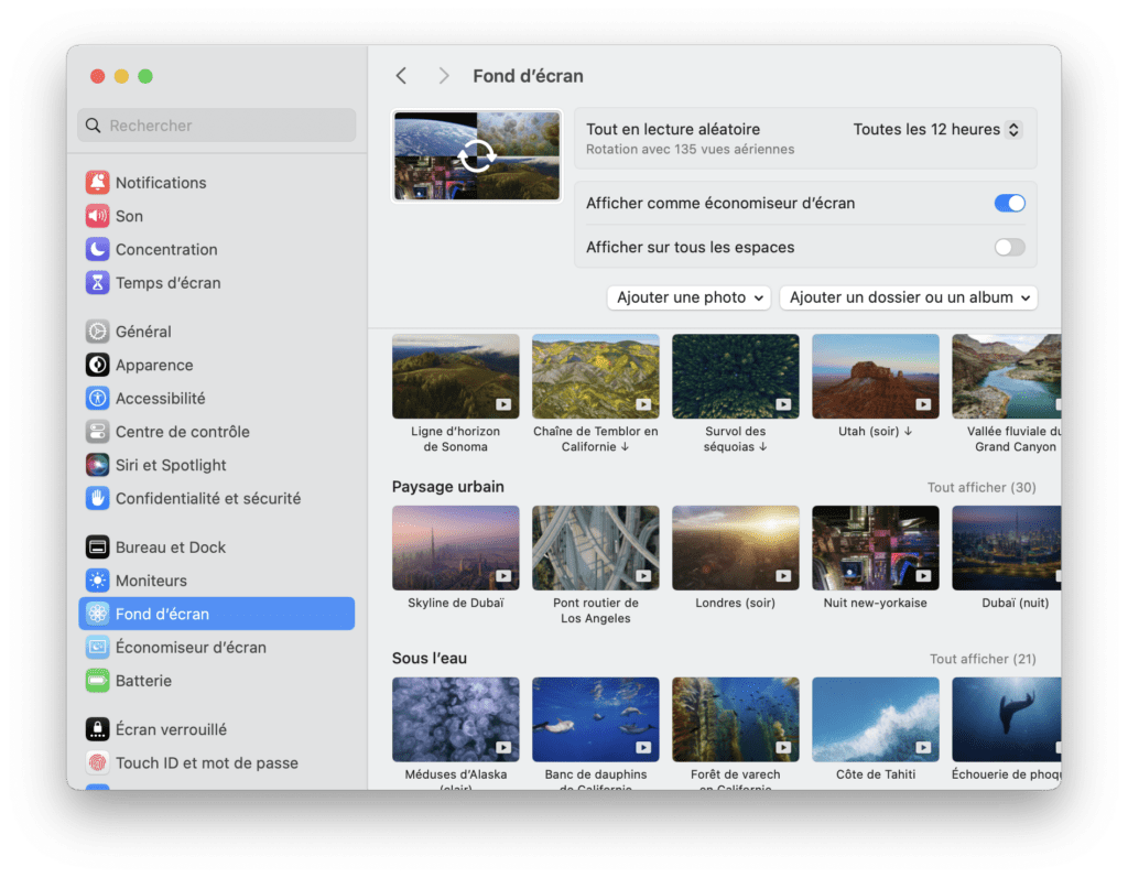 Les réglages des fonds d'écran de macOS Sonoma.
