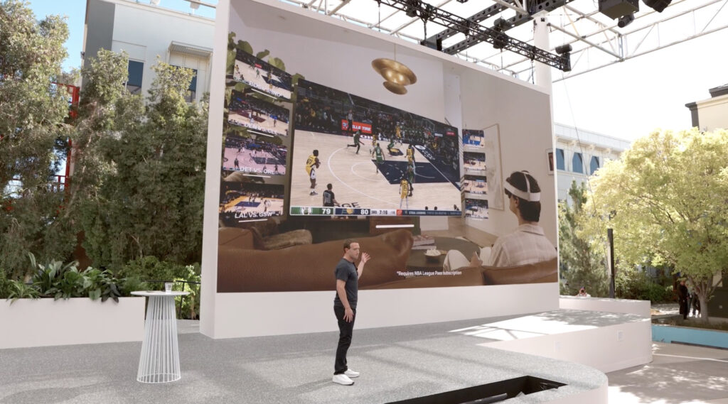 Cette capture d'écran n'est pas anodine. Pour mettre en avant son Quest 3, Mark Zuckerberg parle de la diffusion d'événements sportifs en réalité mixte. Comme Apple.