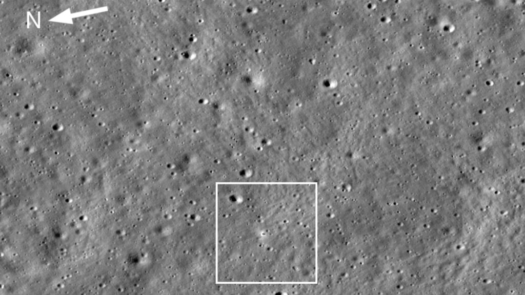 Emplacement de Chandrayaan-3 sur la Lune. // Source : NASA's Goddard Space Flight Center/Arizona State University