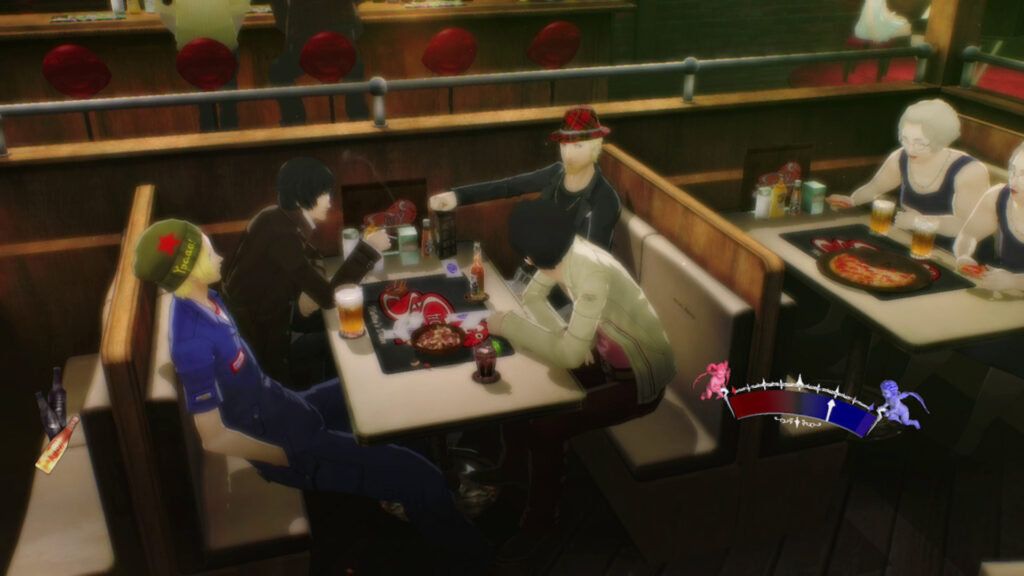Les phasede casse tête dans Catherine sont entrecoupé de scènes de bar souvent drôle et reposantes // Source : Nintendo
