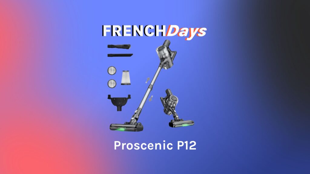 Le Proscenic P12 est l'aspirateur balai le moins cher des French Days // Source : montage Numerama