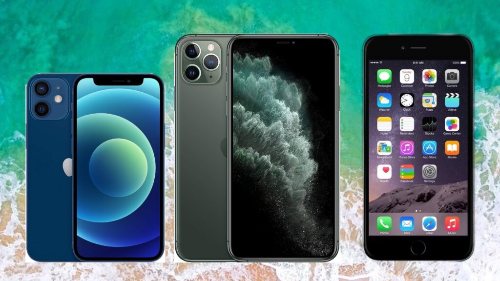 L'iPhone 12 mini, l'iPhone 11 Pro Max et l'iPhone 6 Plus.