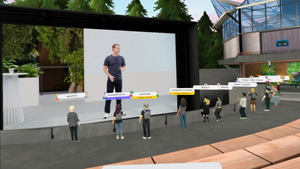 LA conférence Meta COnnect de MArk Zuckerberg dans le métavers Horizon Worlds. // Source : Numerama