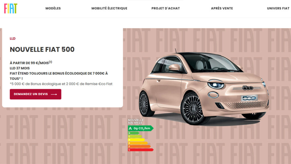 Fiat 500 électrique à partir de 99€/mois // Source : Fiat