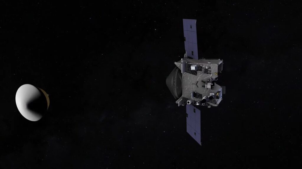 OSIRIS-REx larguant la capsule d'échantillons. // Source : Capture d'écran YouTube Nasa Video