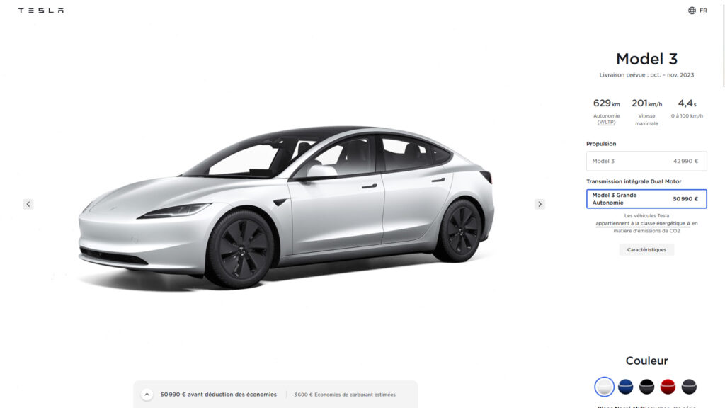 Configurateur Tesla Model 3 // Source : Capture du site Tesla