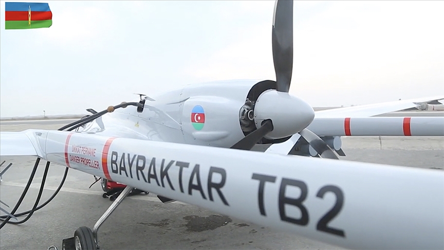 Un Bayraktar TB2 de l'armée azérie. // Source : Ministère de la défense de l'Azerbaijan.