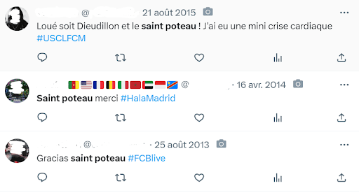 Posts antérieurs à 2019 où le « saint poteau » désigne un poteau de football // Source : Capture d'écran Numerama le 30/08/23