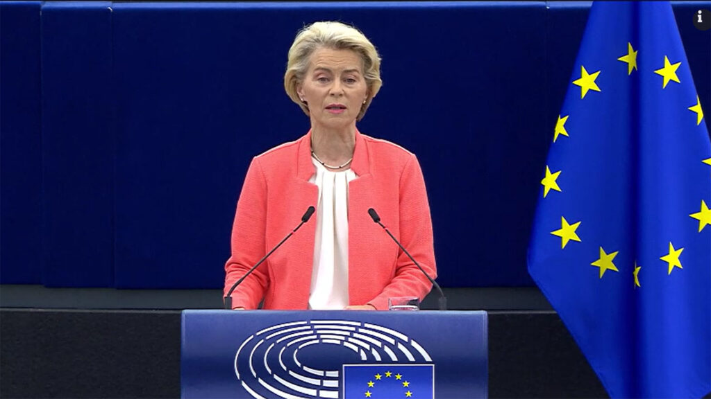Ursula von der Leyen - discours 13/08/23 // Source : Extrait vidéo Union européenne Ursula von der Leyen - discours 13/08/23 // Source : Extrait vidéo Union européenne