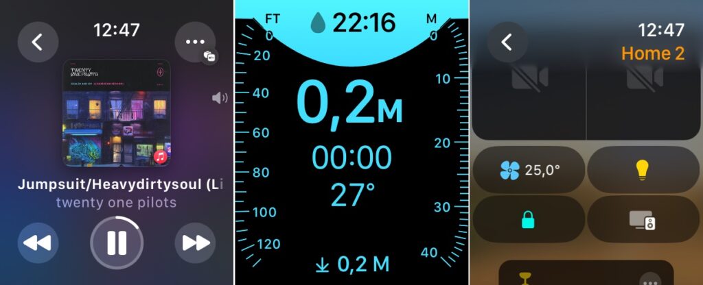 Le contrôle de la lecture, la plongée et Maison dans watchOS 10.