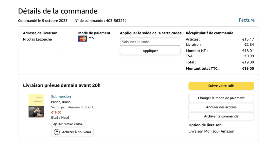 Les frais de livraison à 3 euros sont revenus après l'annulation de la précommande.