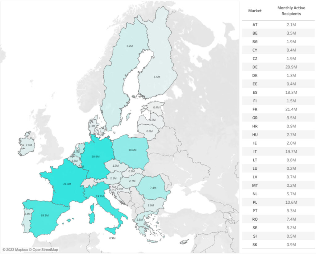 Le nombre d'utilisateurs de TikTok en Europe // Source : TikTok