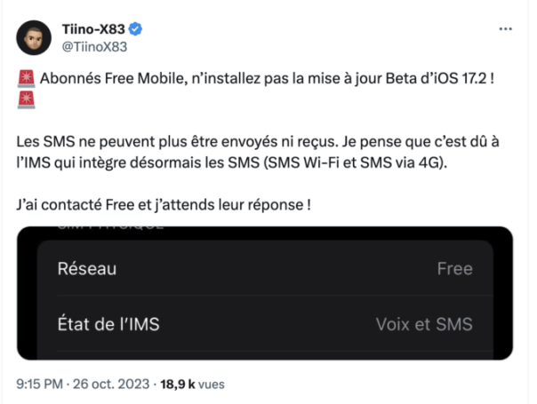 Tiini-X83, qui suit l'actualité de Free Mobile, est le premier à avoir remarqué le problème.