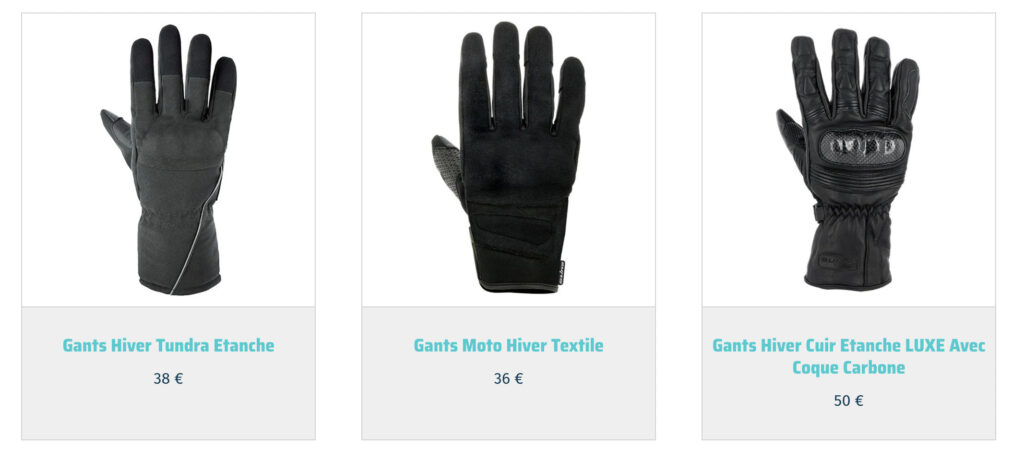 Certaines options de gants sur Go2Roues // Source : Go2Roues