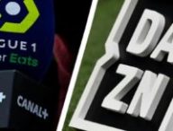 Le logo de DAZN à côté de celui de la Ligue 1 et de Canal+. // Source : DAZN