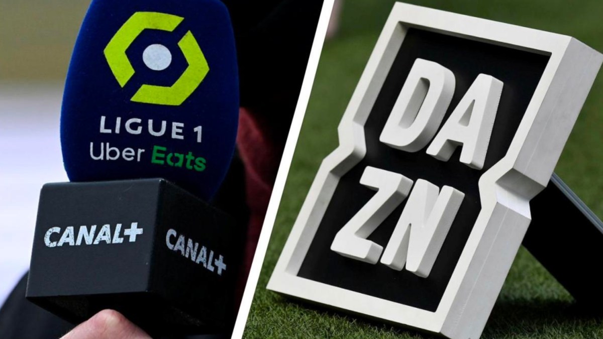 Le logo de DAZN à côté de celui de la Ligue 1 et de Canal+. // Source : DAZN