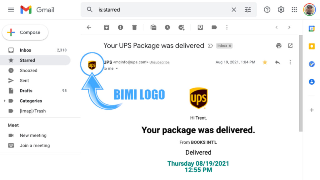 Un logo d'UPS authentifié grâce à la technique BIMI. // Source : Proofpoint