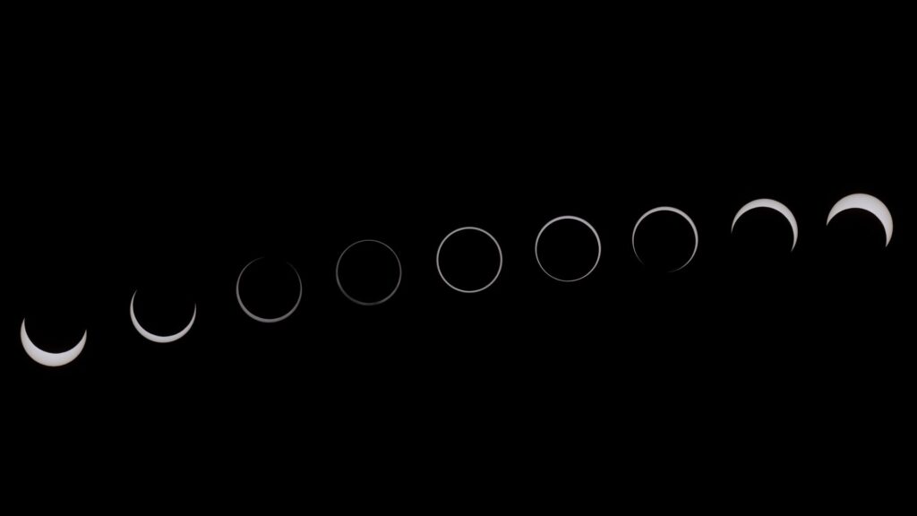 Étapes de l'éclipse annulaire du 14 octobre 2023. // Source : Flickr/CC/Dan Maxwell