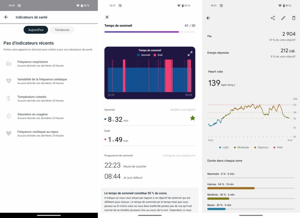 L'interface de l'appli Fitbit est très moyenne. On est loin de Google Fit ou d'Apple Fitness.