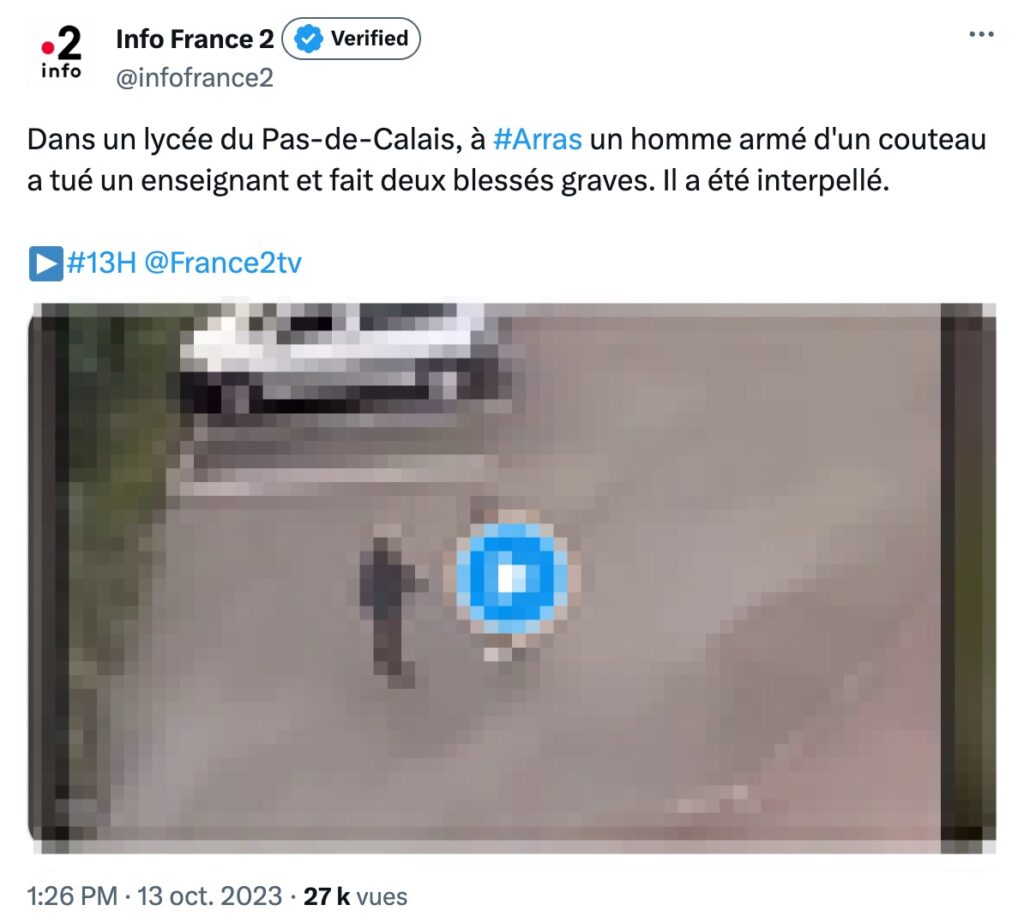 Le tweet de France 2, avec le reportage qui reprend de nombreuses vidéos choquantes de l'agression