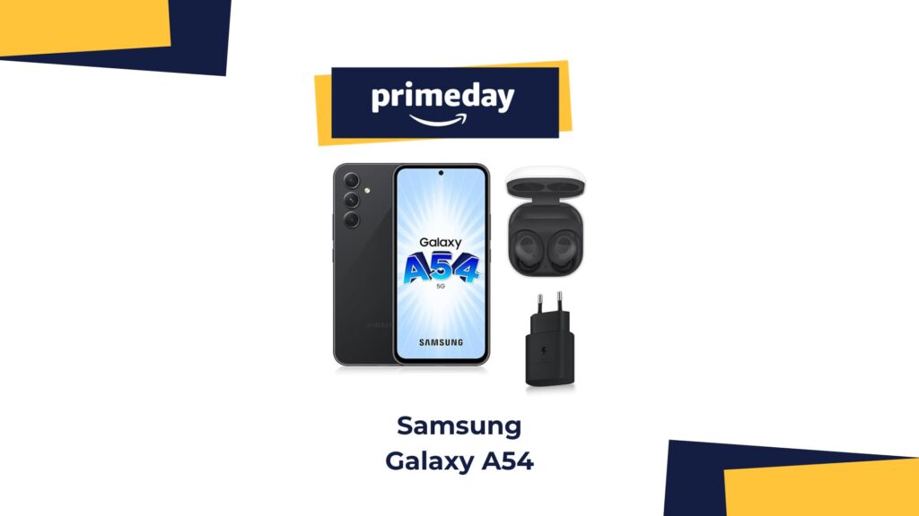 Pour les Prime Day, Amazon propose un pack intéressant avec le Galaxy A54 et les Buds 2 FE // Source : montage Numerama