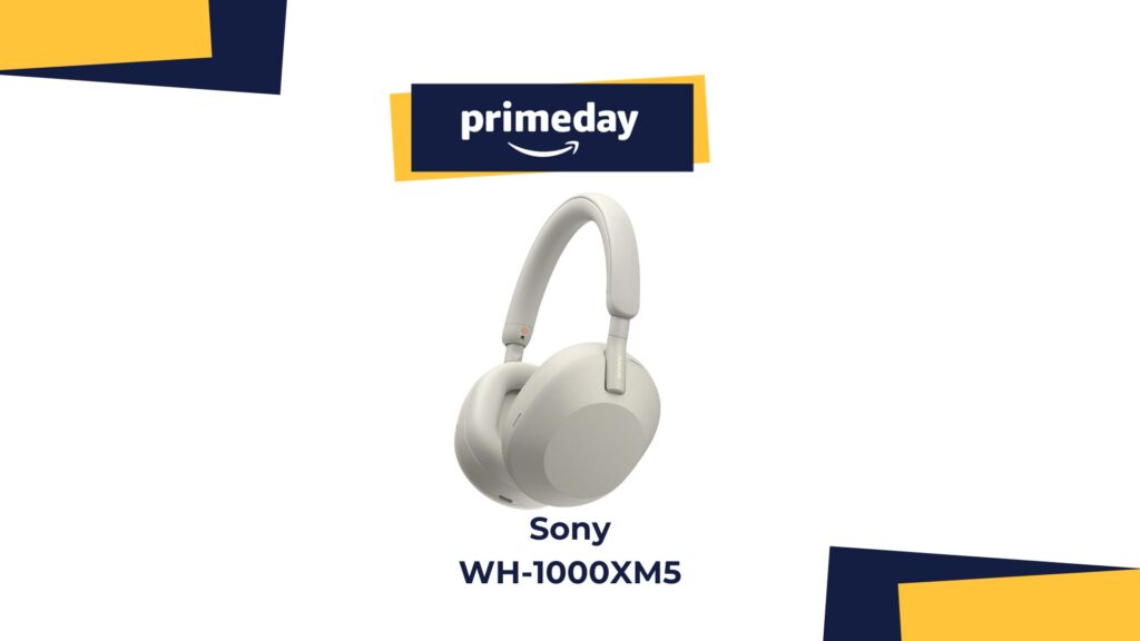 Le dernier casque Sony, le WH-1000XM5 couleur blanc, coûte presque 100 € de moins pendant les Prime Day // Source : montage Numerama