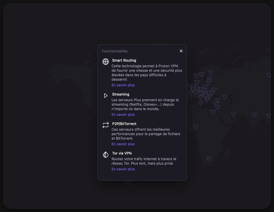 Typologie des serveurs disponibles via Proton VPN. // Source : Capture d'écran