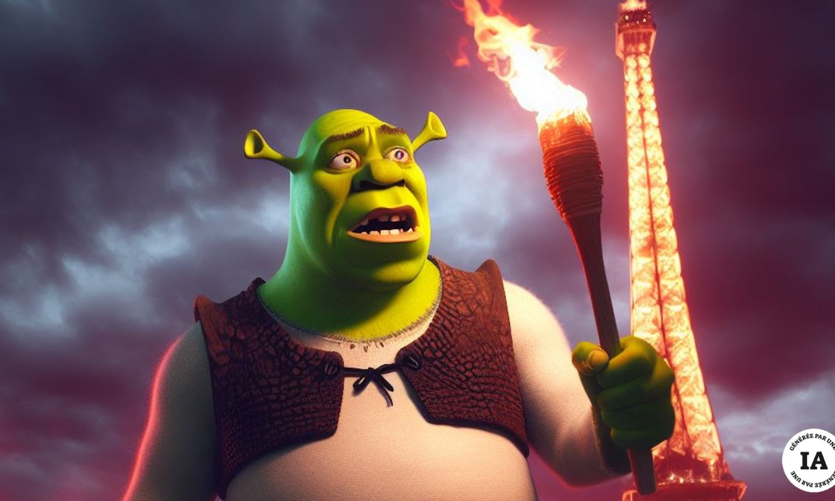 Image générée grâce à Bing Image Creator, avec le prompt "Shrek devant la Tour Eiffel en feu" (je vous épargne d'autres exemples plus douteux)