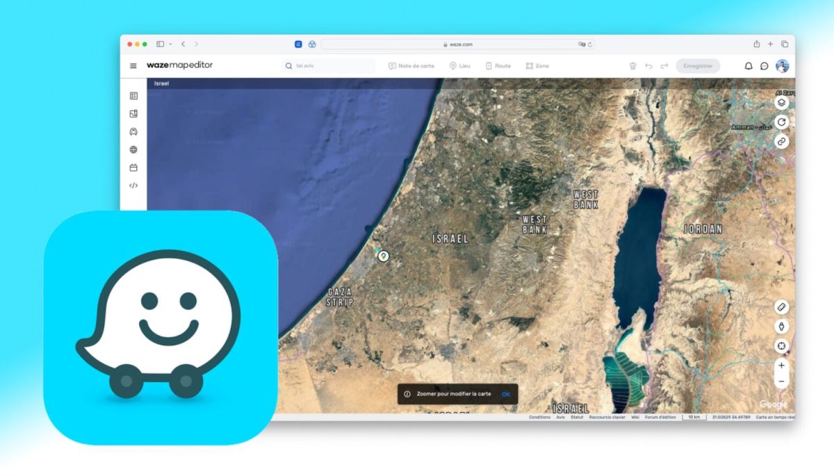 L'éditeur de carte de Waze en Israël et Gaza. // Source : Numerama