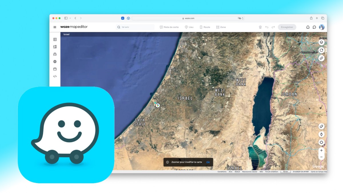 L'éditeur de carte de Waze en Israël et Gaza. // Source : Numerama