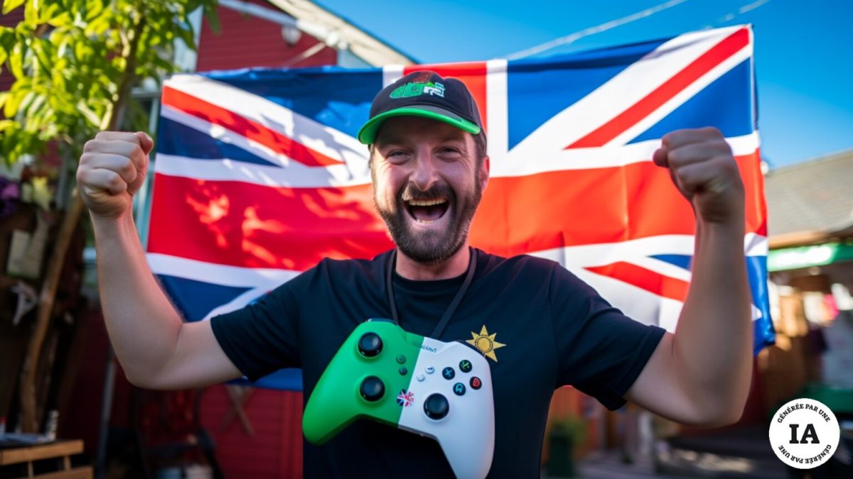 Un fan de Xbox avec un drapeau anglais // Source : Numerama, avec Midjourney