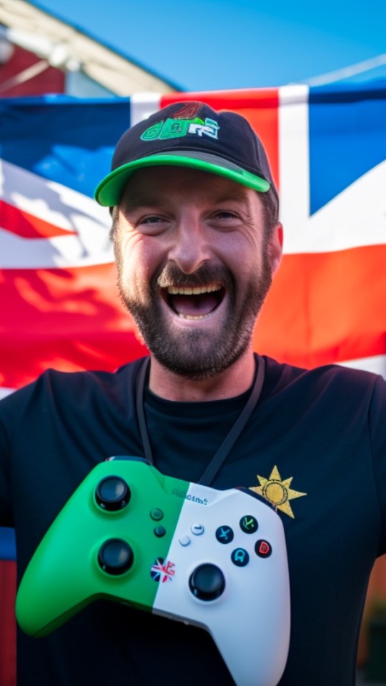 Un fan de Xbox avec un drapeau anglais // Source : Numerama, avec Midjourney