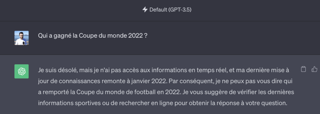 GPT-3.5 n'a pas eu de mise à jour de sa base de données.