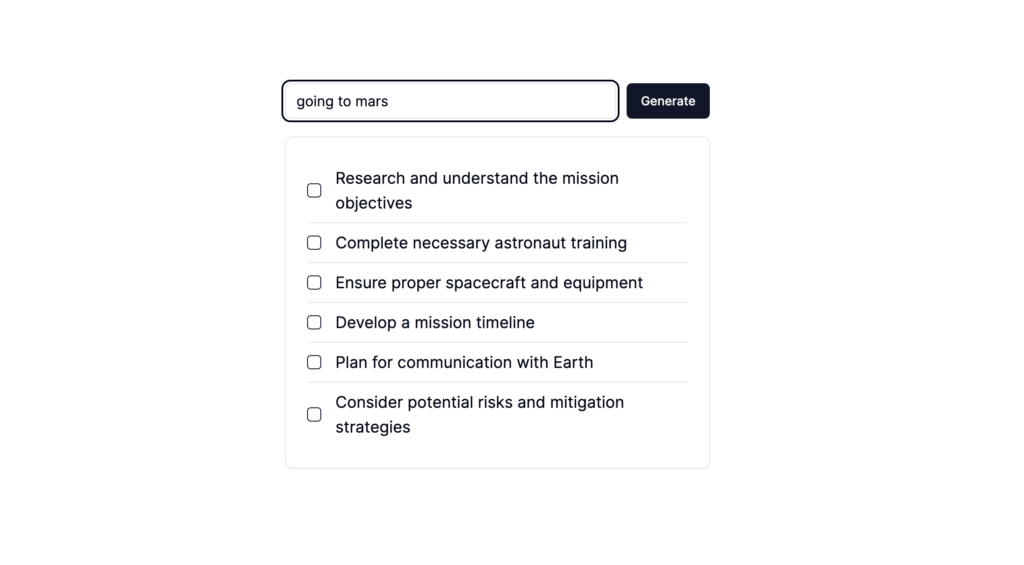 Aller sur Mars selon le Checklist Generator