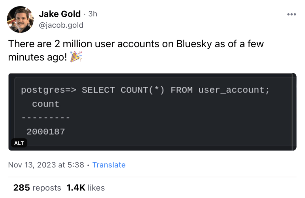 The publication in which a Bluesky engineer announces that the 2 million threshold has been crossed.