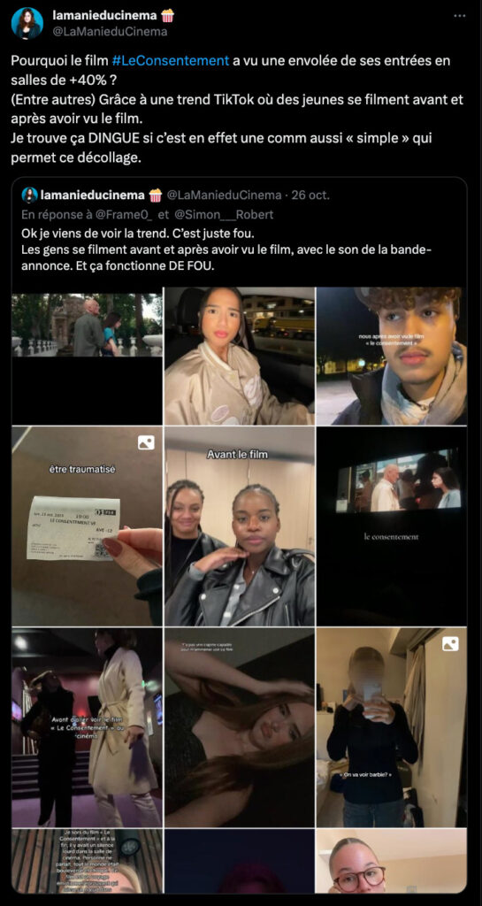 Le message sur X parlant de la trend TikTok // Source : La Manie du Cine