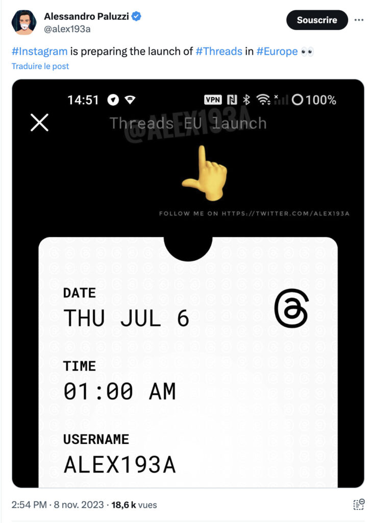 La carte qui annonçait le lancement de Threads commence à faire son retour, avec une mention EU launch.