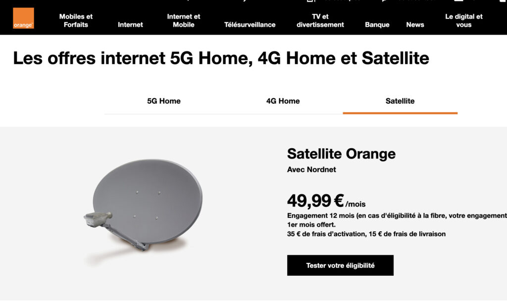 La page du satellite Orange.